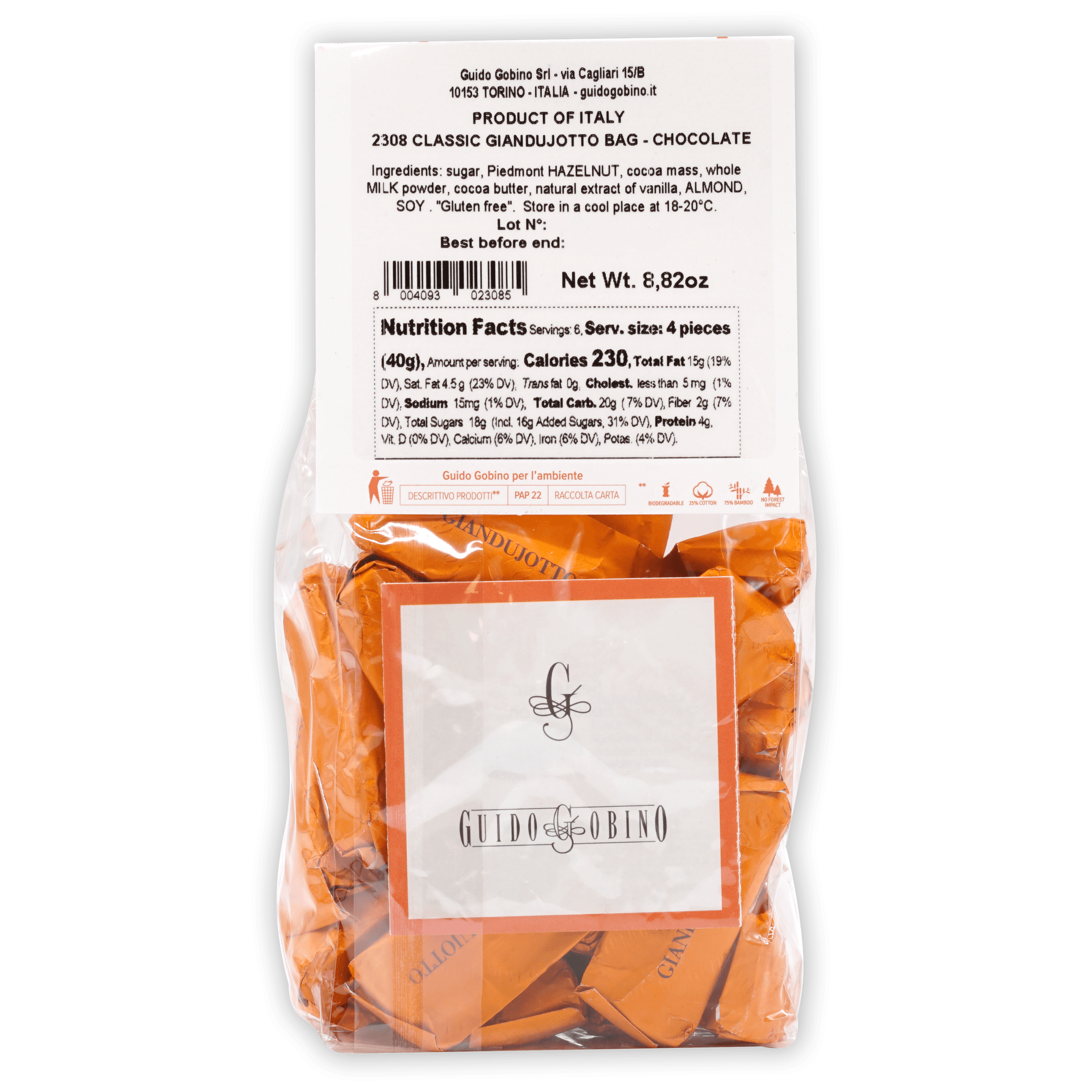 Guido Gobino Classic Giandujotto Bag with orange-wrapped gianduja pieces