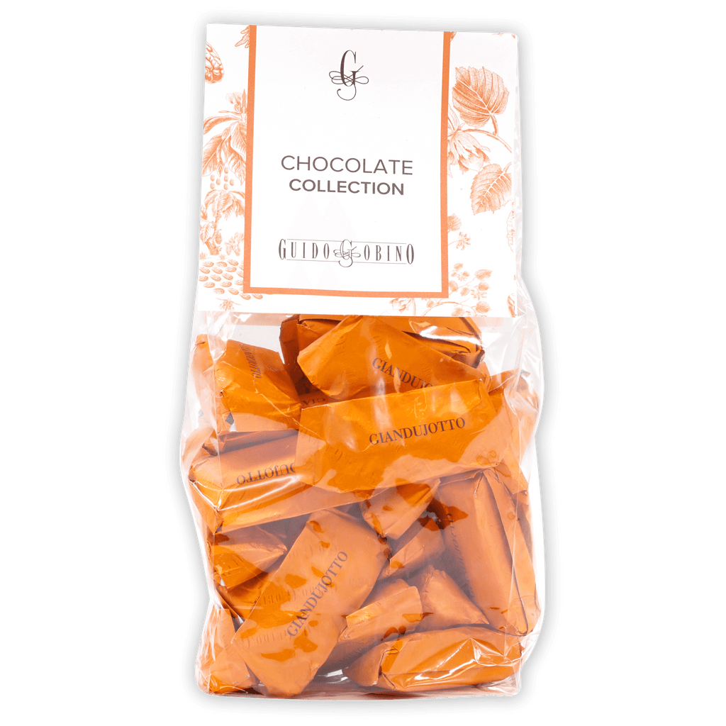 Guido Gobino classic giandujotto bag of orange-wrapped chocolates