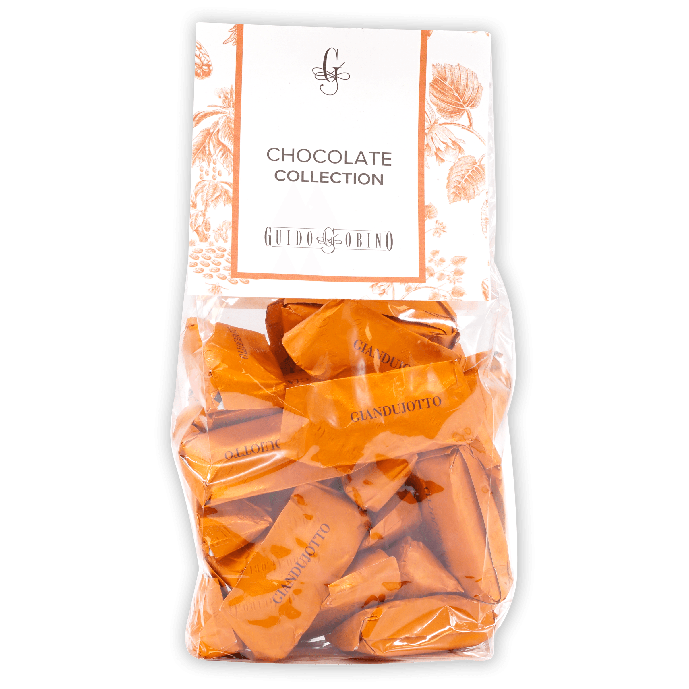 Guido Gobino classic giandujotto bag of orange-wrapped chocolates