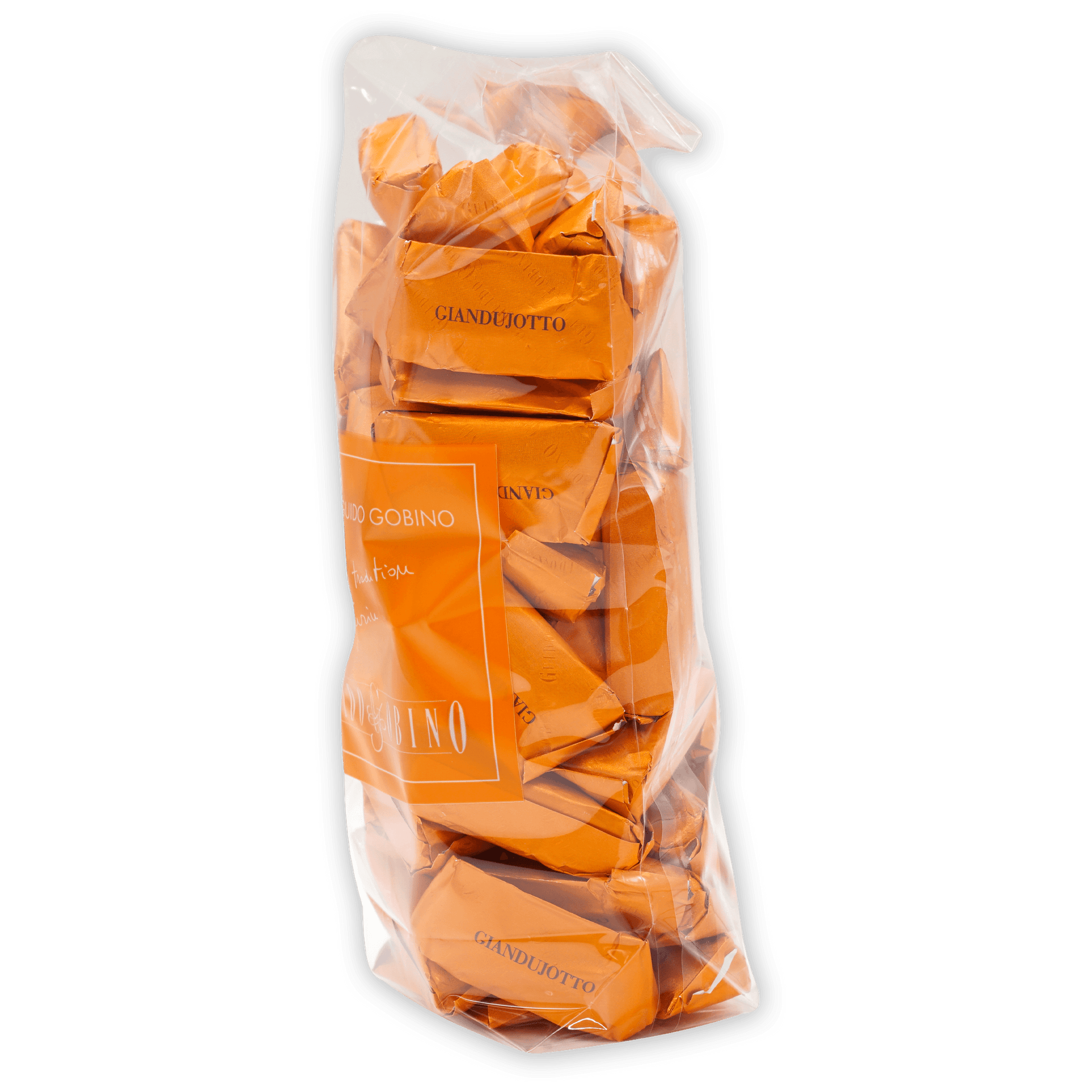 Guido Gobino classic giandujotto bag of foil-wrapped orange chocolates