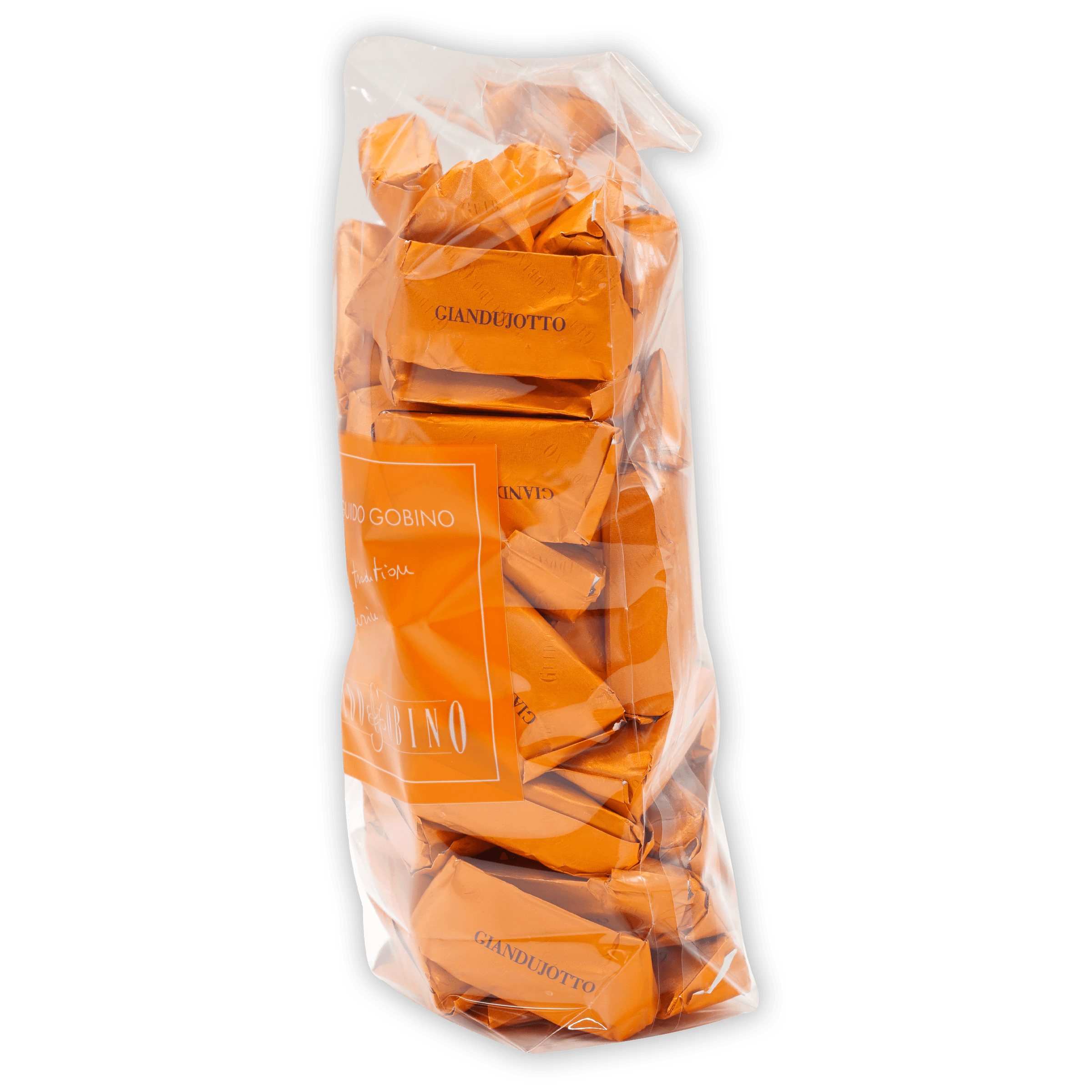 Guido Gobino classic giandujotto bag of foil-wrapped orange chocolates