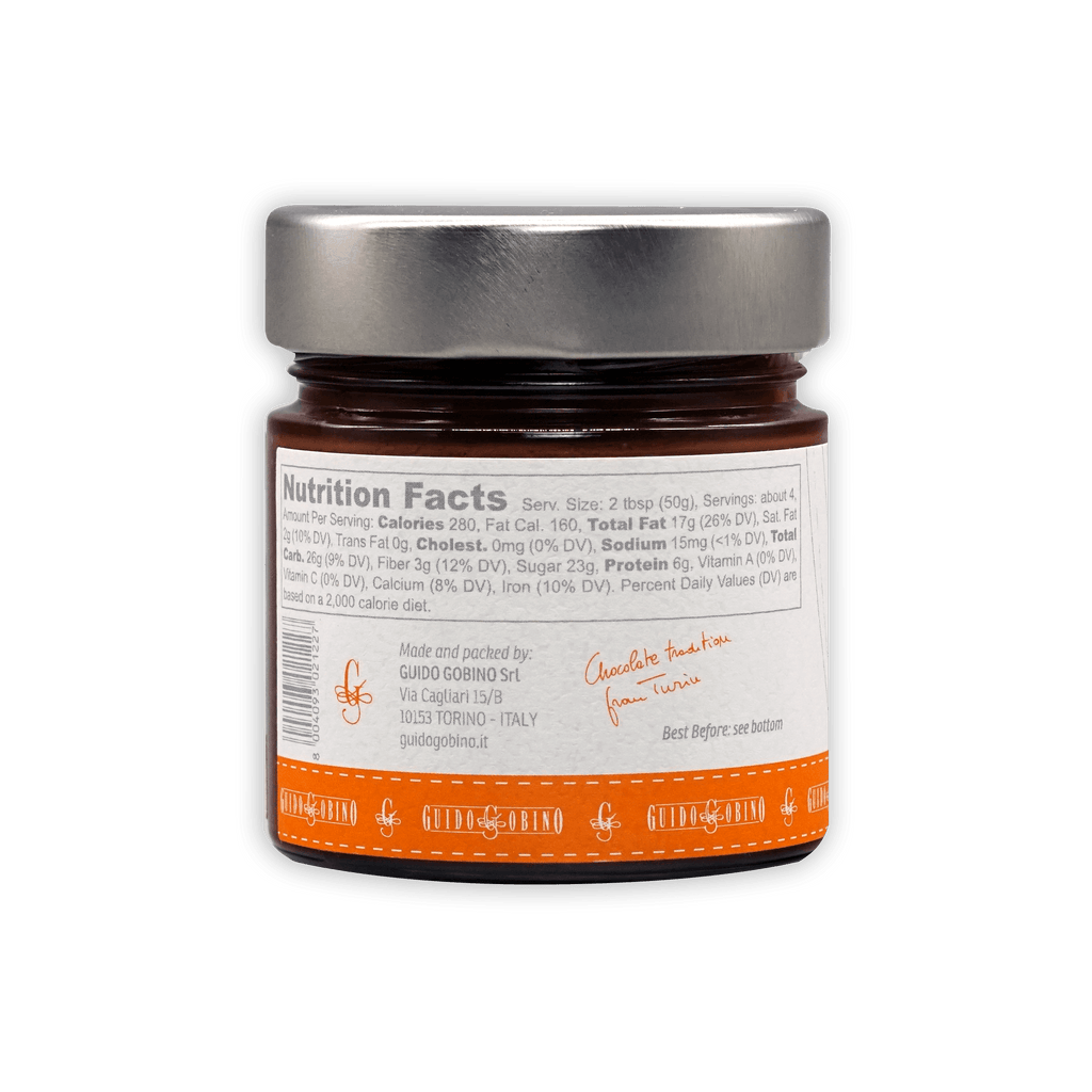 Guido Gobino Crema Gianduja dark brown jam in glass jar with silver lid