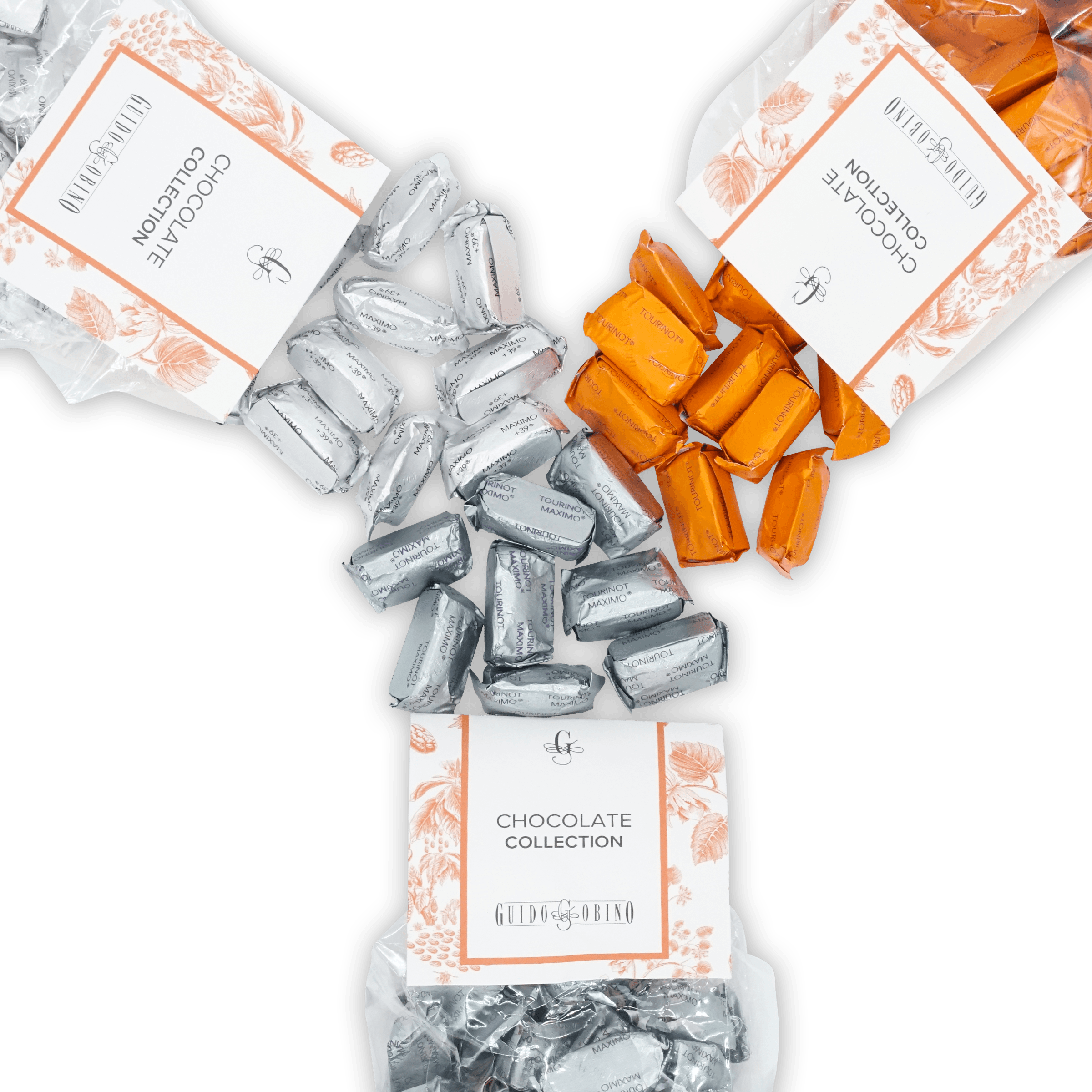 Guido Gobino Tourinot Classico Bag of silver orange wrapped chocolates