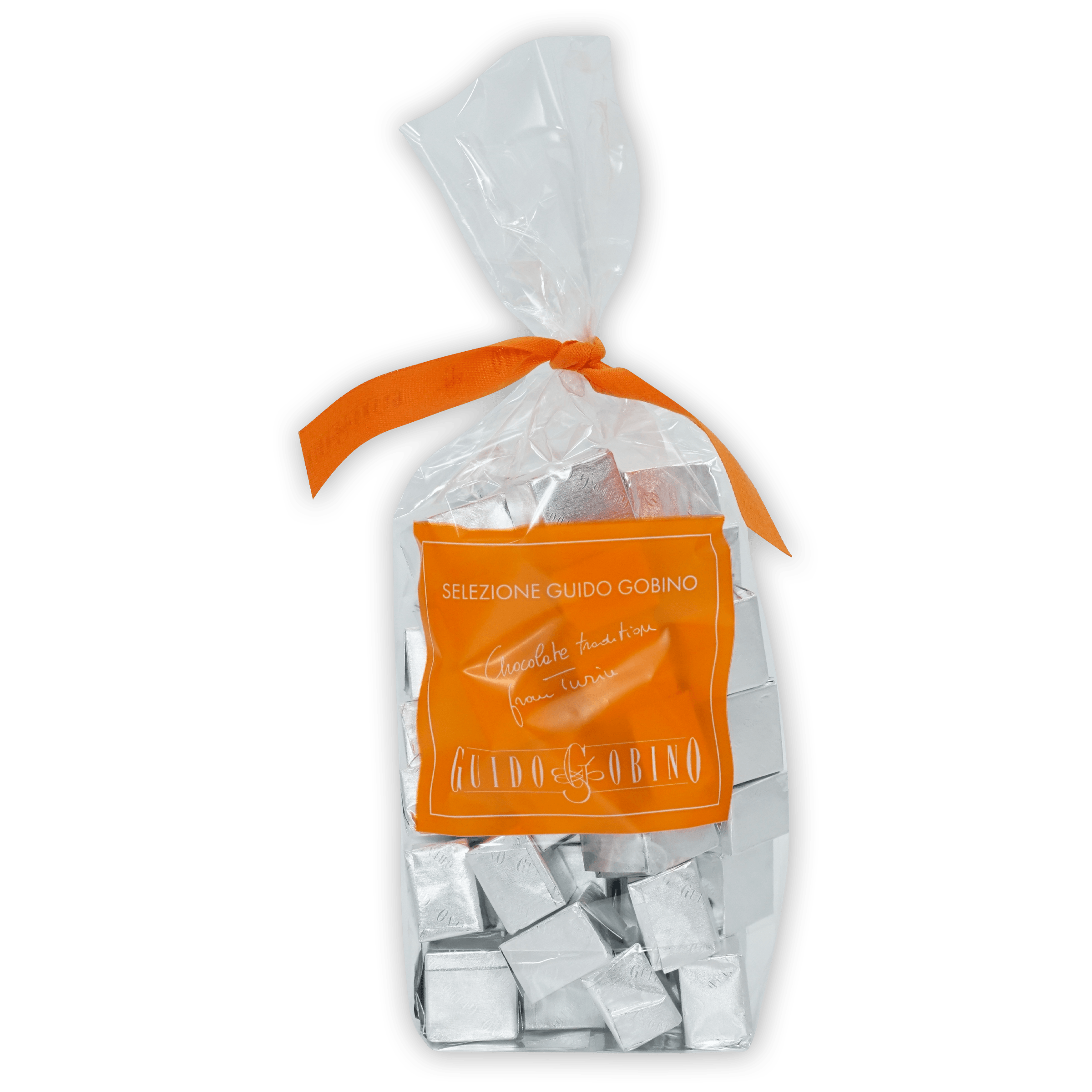Guido Gobino Bulk Cremino 50 pcs in clear bag with orange ribbon