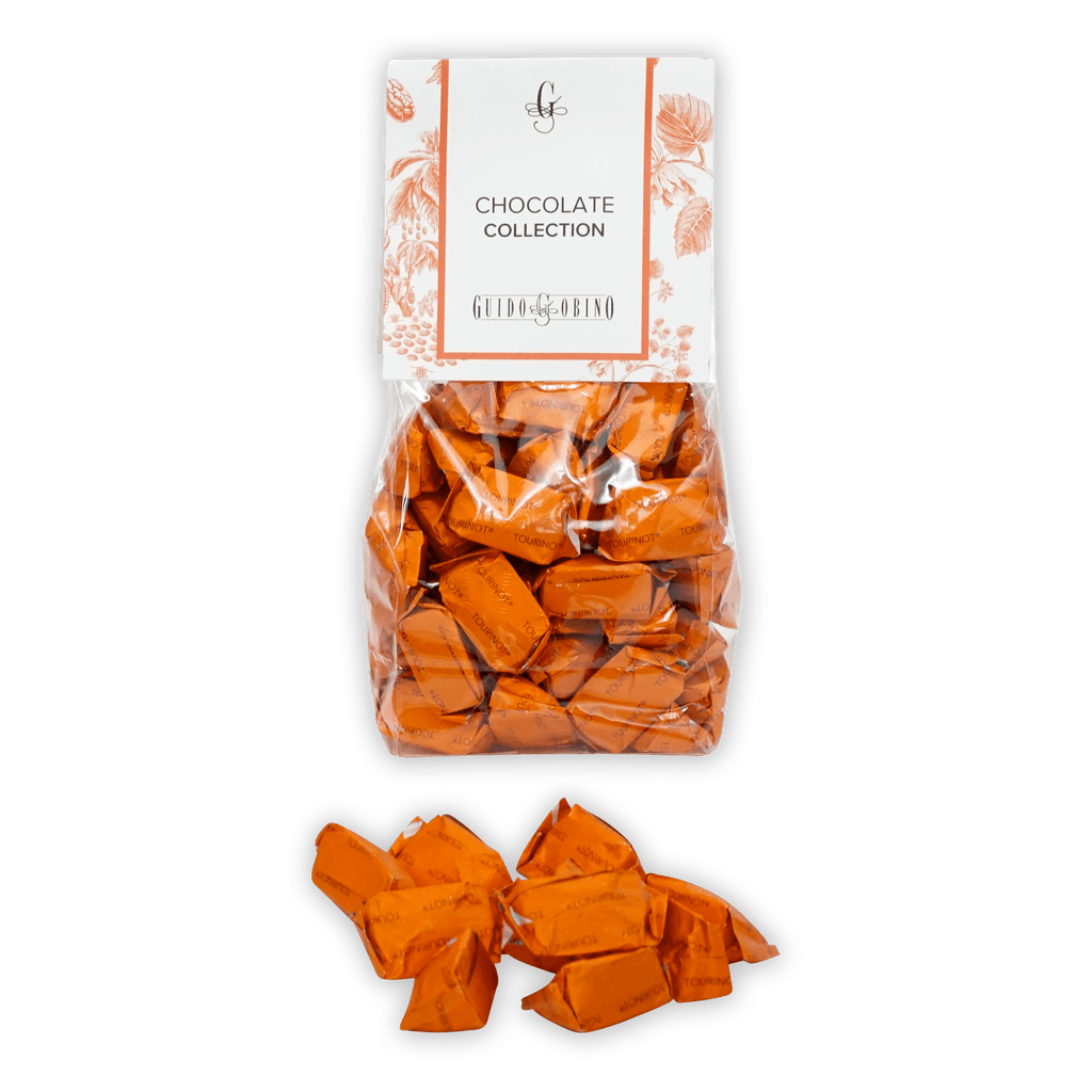 Guido Gobino Tourinot Classico bag of orange-wrapped chocolate candies