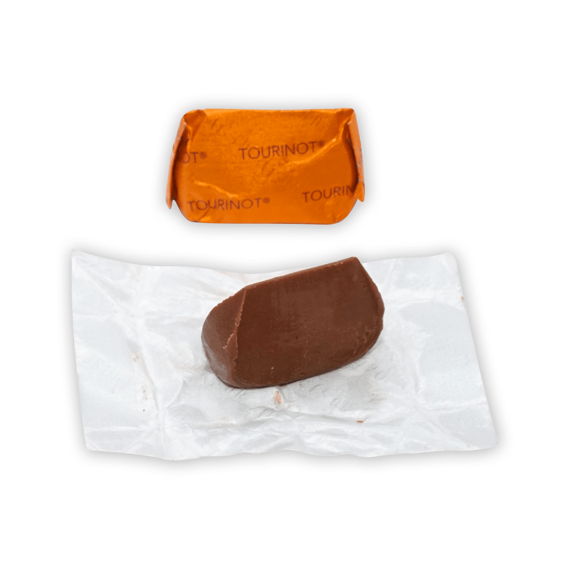 Guido Gobino Tourinot Classico bag with glossy dark chocolate in orange foil