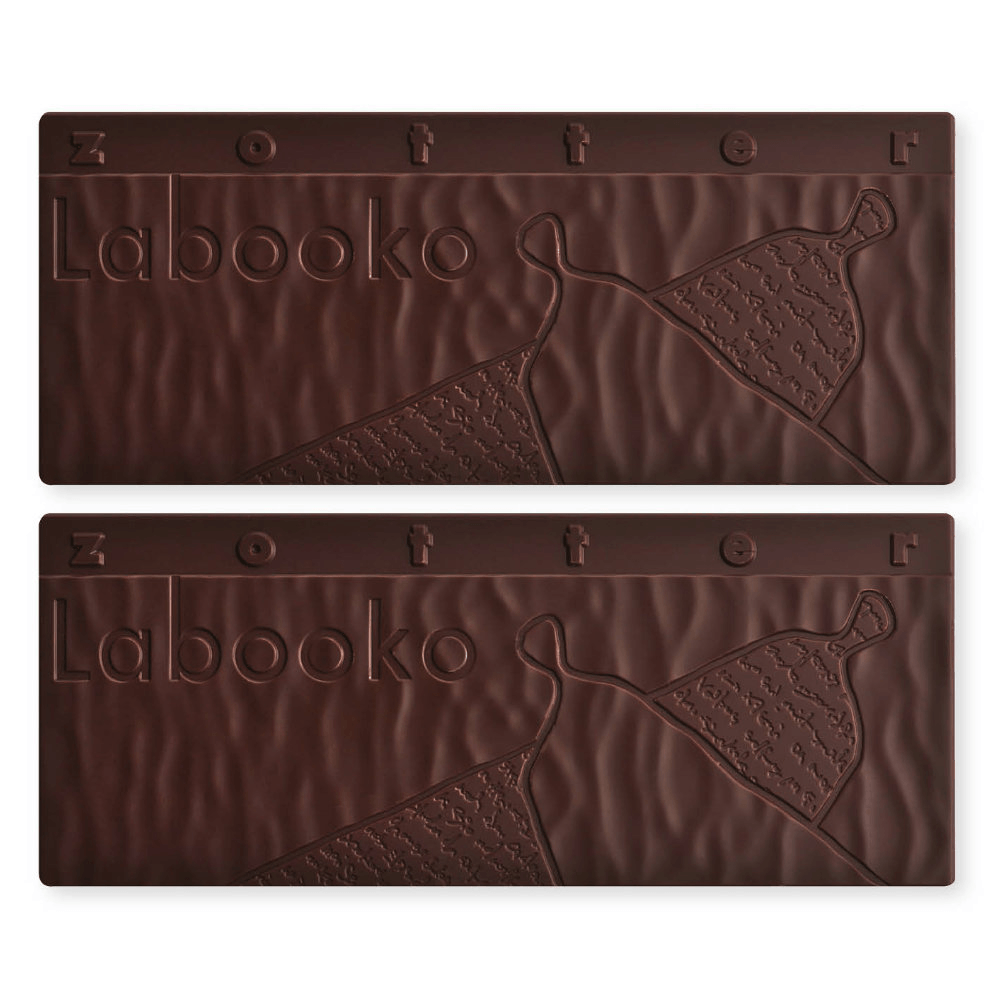 Labooko Peru 100% dark chocolate bars with embossed dress texture