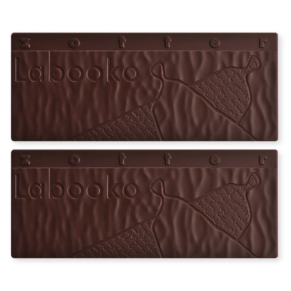 Labooko Maya Cacao 100% dark chocolate bar with embossed branding