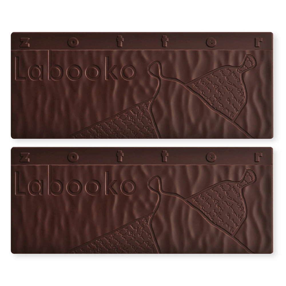 Labooko Maya Cacao 100% dark chocolate bar with embossed branding