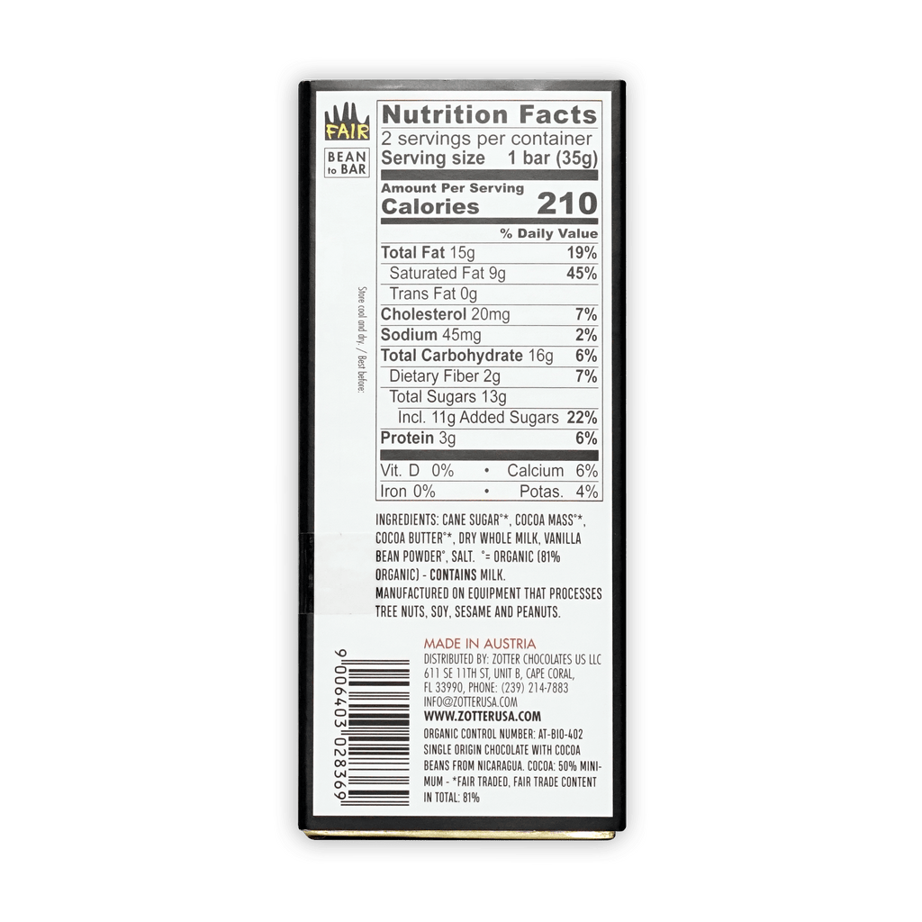 Labooko Nicaragua Milk Chocolate 50% bar, organic fair trade, Austria-made