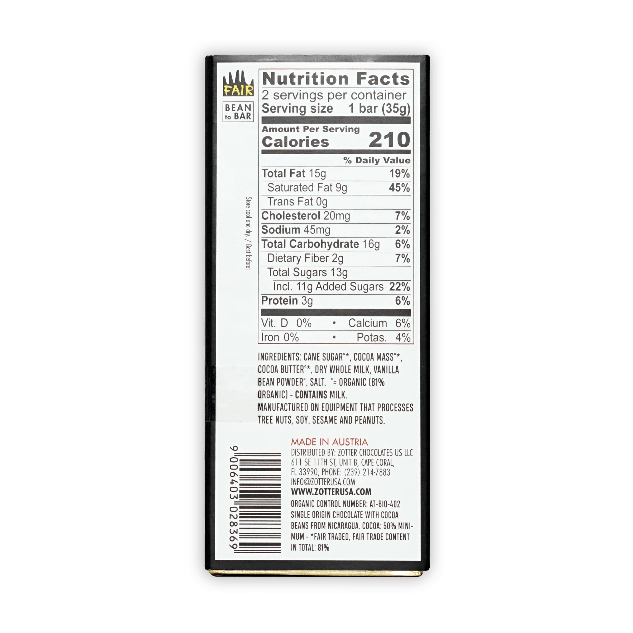 Labooko Nicaragua Milk Chocolate 50% bar, organic fair trade, Austria-made