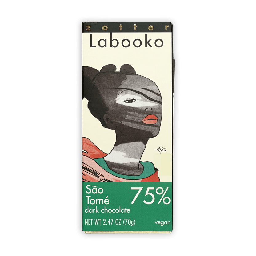 Labooko Sao Tome 75% dark chocolate bar in sleek packaging