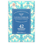 Luisa Abram Milk Chocolate bar in blue cream wrapper with turquoise Amazonian pattern