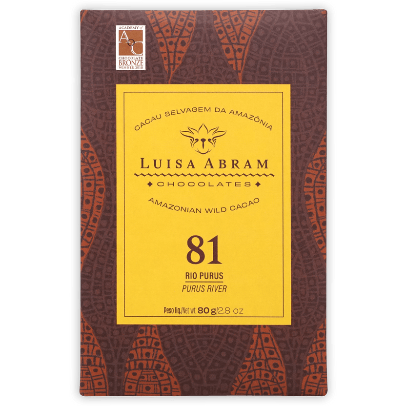 Luisa Abram Rio Purús Wild Cocoa 81% in dark brown orange package