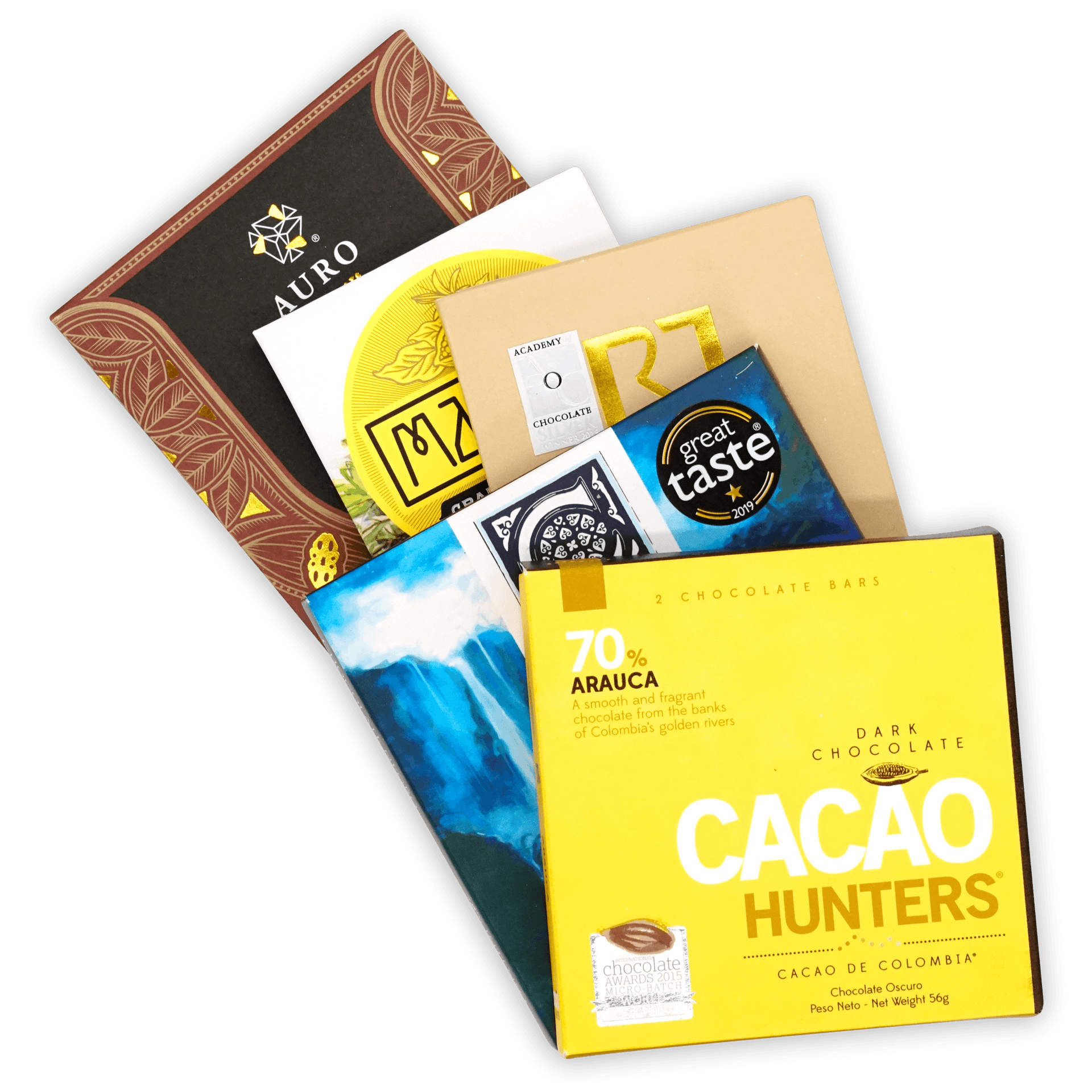 Bright yellow Cacao Hunters 70% dark chocolate bar from Single Origin Bundle