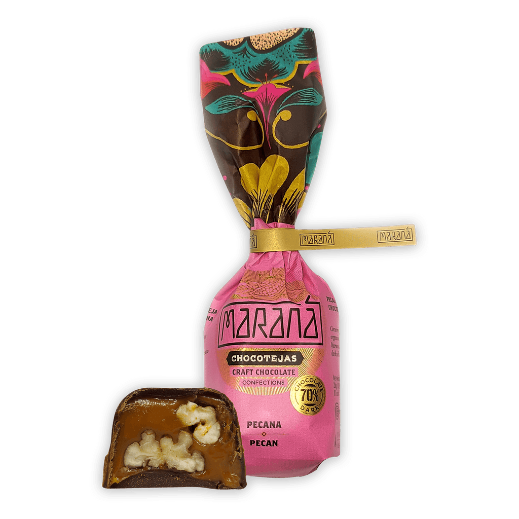 Vibrant pink Marana 70% cacao chocolate bar in Chocotejas gift box