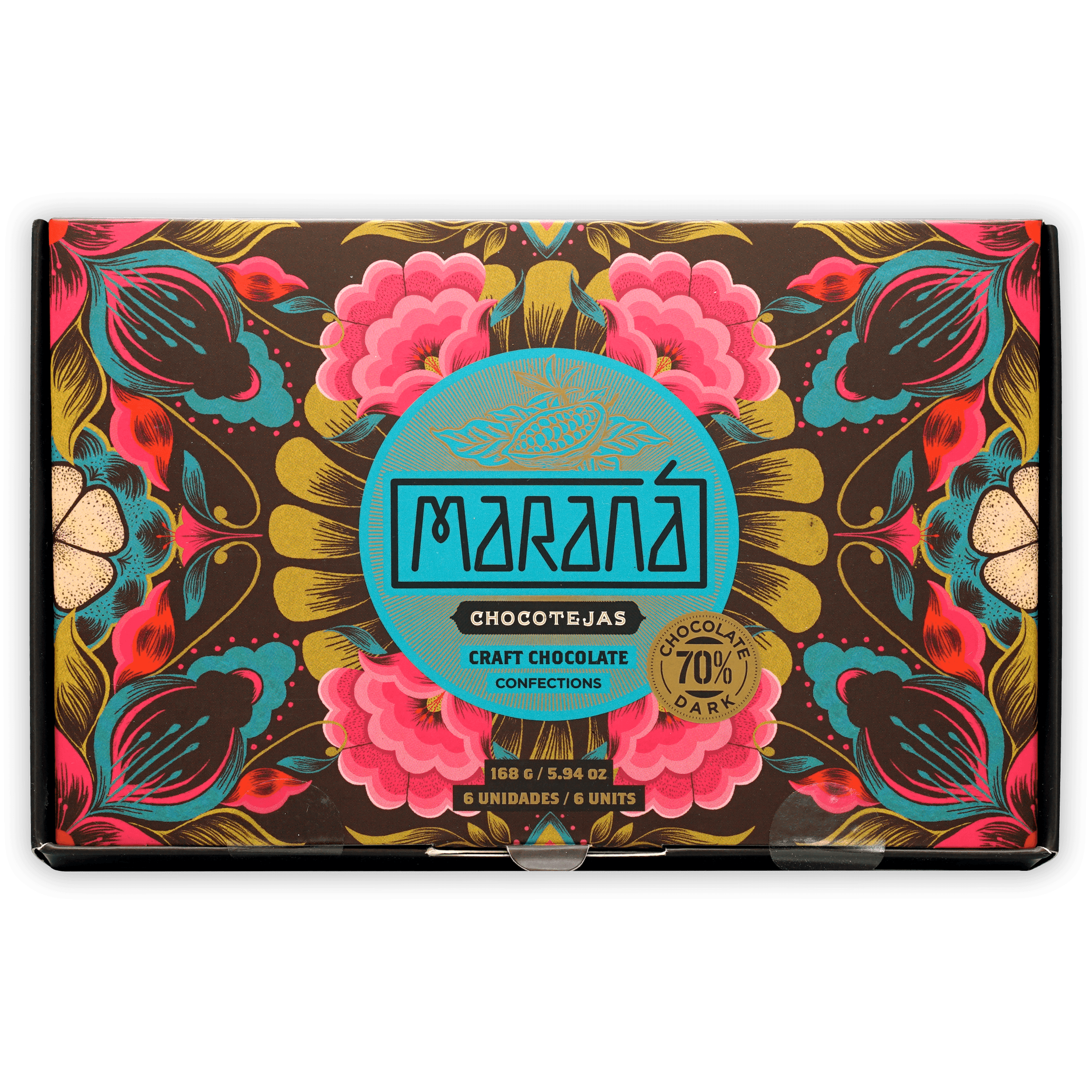 Marana Chocotejas small gift box of 6 Peruvian bon bons with floral pattern