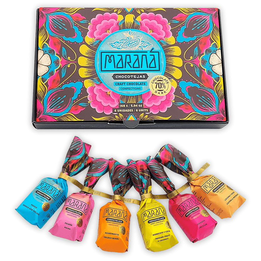 Marana Chocotejas small gift box with 6 vibrant floral Peruvian bon bons