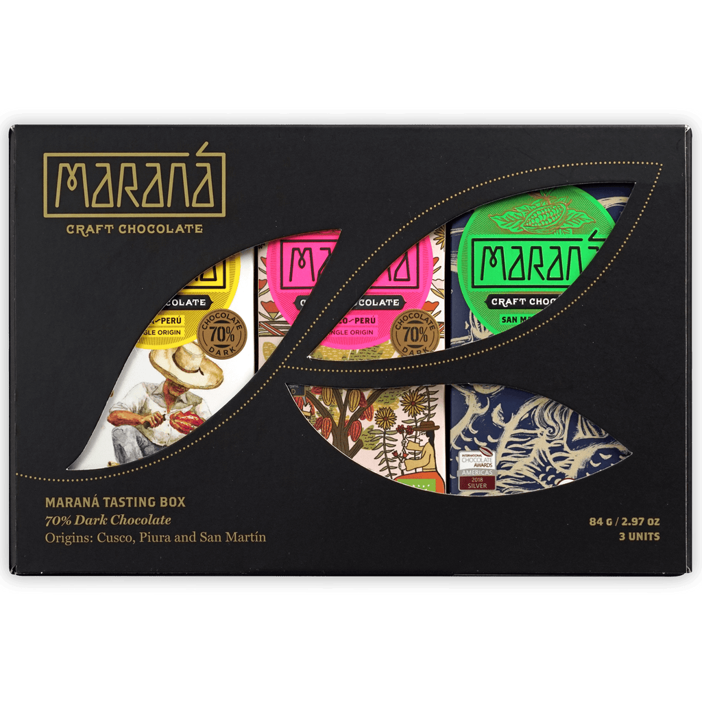 Marana Mini Tasting Box 70%: black craft chocolate with colorful bars