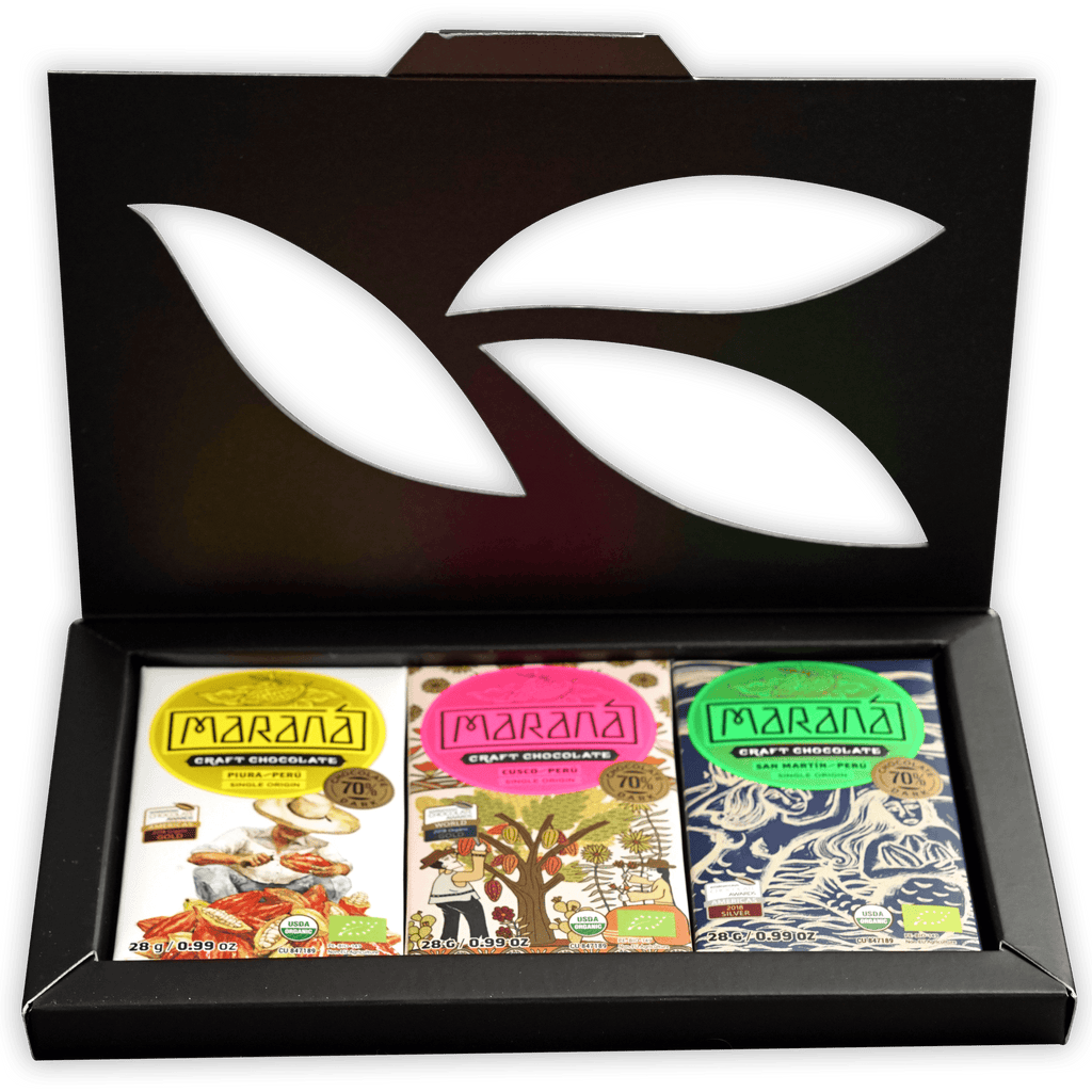Marana Mini Tasting Box 70%: black box with 3 craft bars