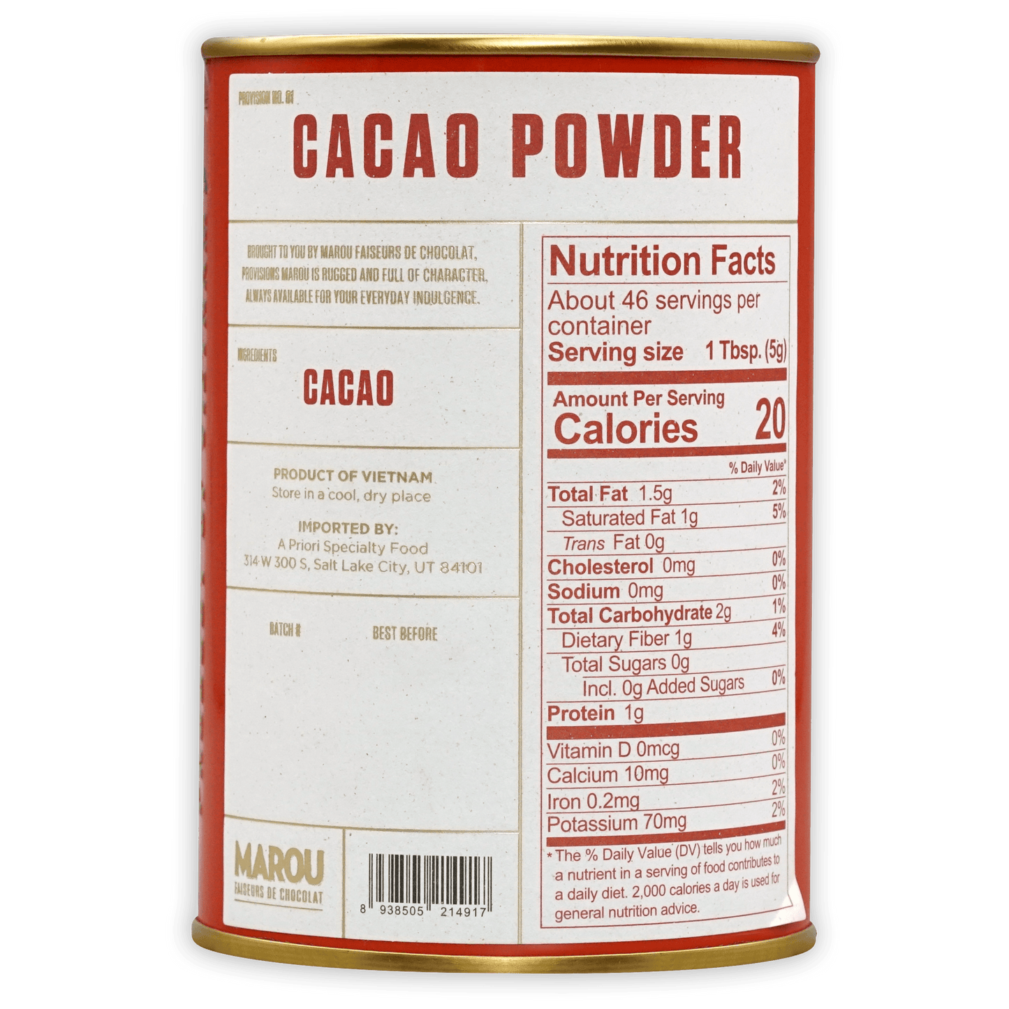 Marou Cacao Powder Tin 100% (250g)