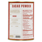 Red and white Marou cacao powder tin with gold rims, 100% pure
