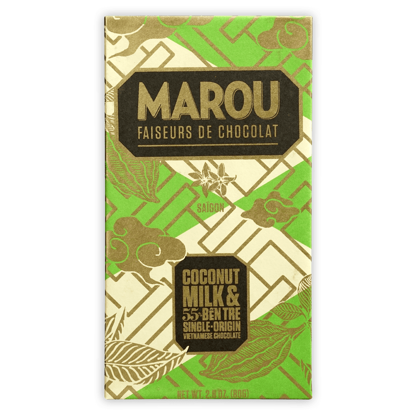 Marou Coconut Milk Ben Tre 55% green gold chocolate bar