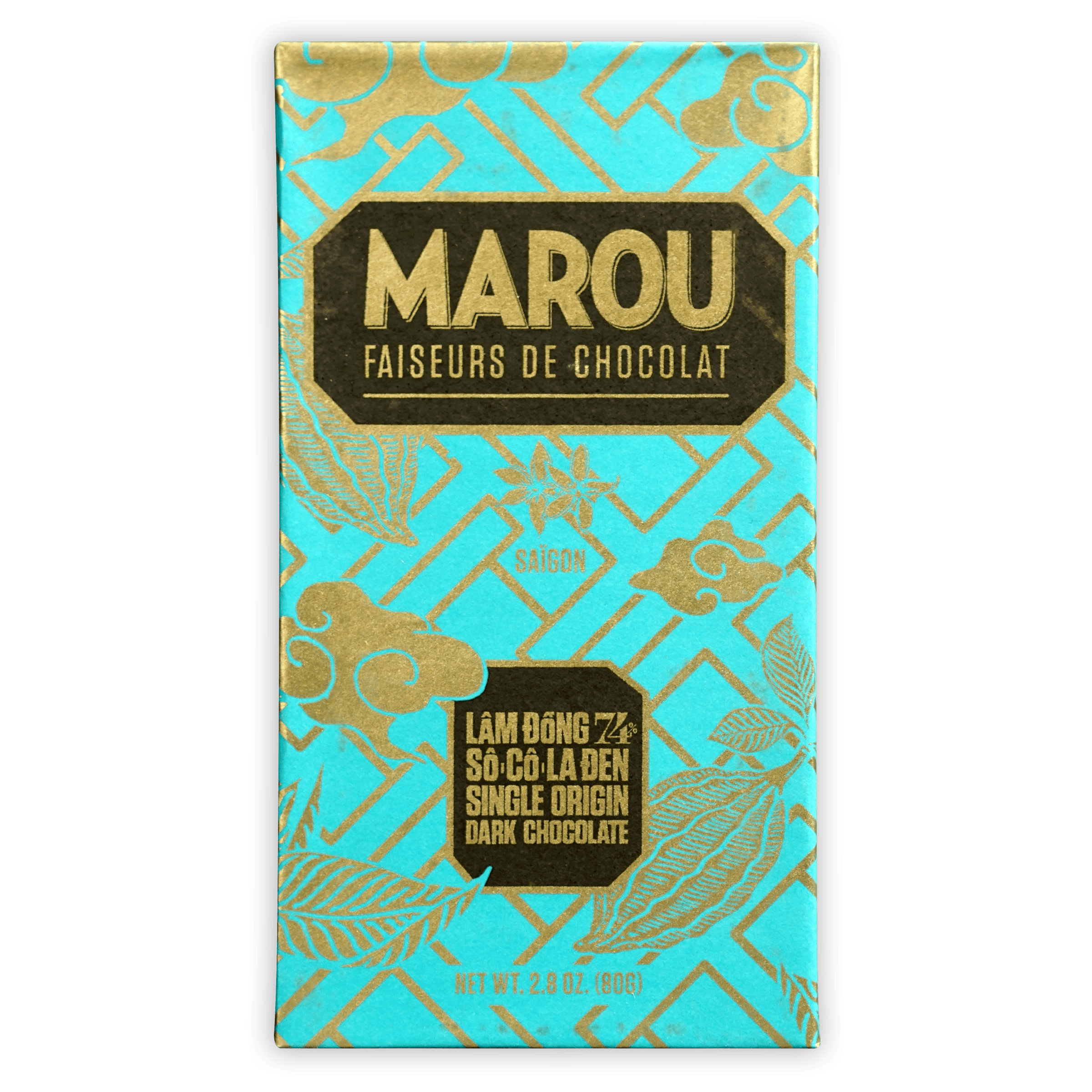 Marou Lam Dong 74% turquoise gold-patterned wrapper