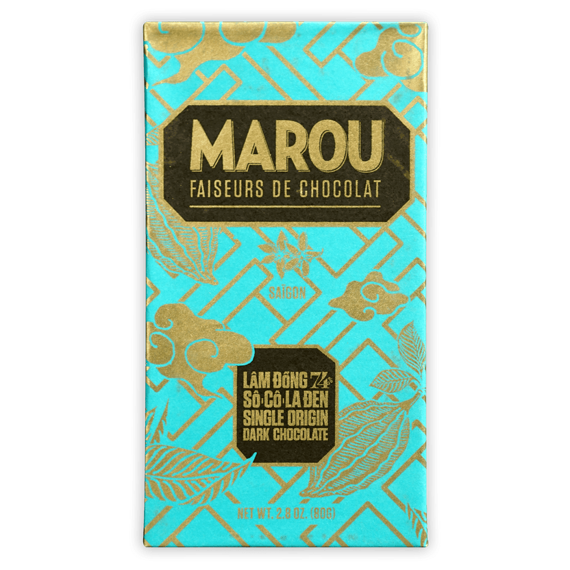 Marou Lam Dong 74% turquoise gold-patterned wrapper