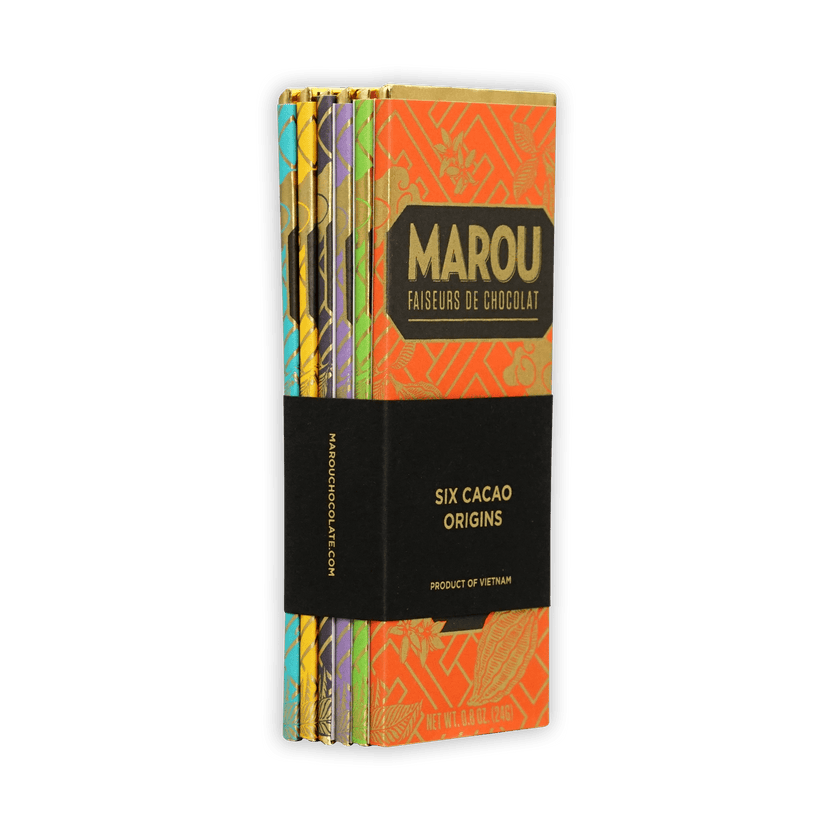 Marou Mini Bar Gift Set: 6 vibrant orange-gold bars in black package