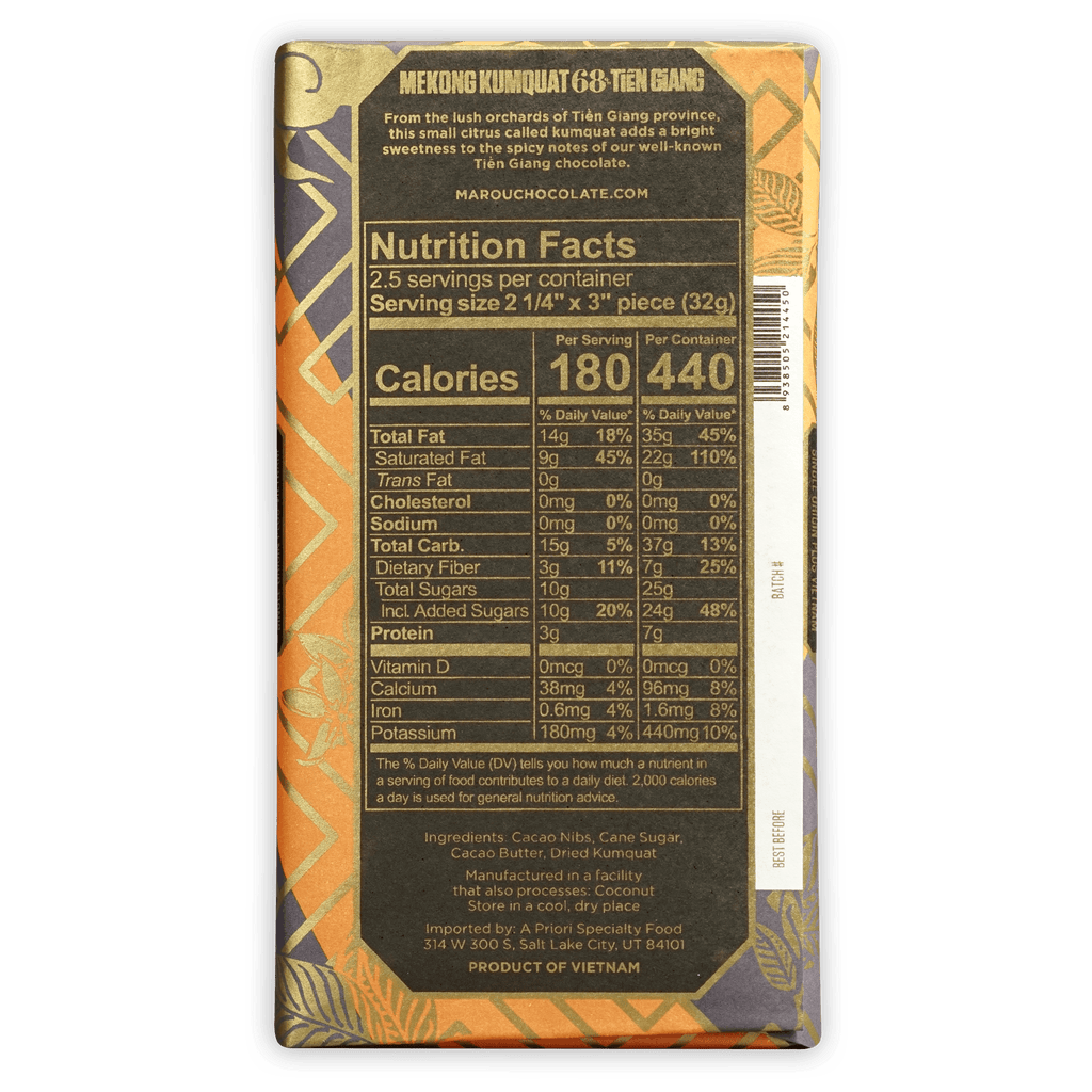 Marou Tien Giang Mekong Kumquat 68% orange gold chocolate bar