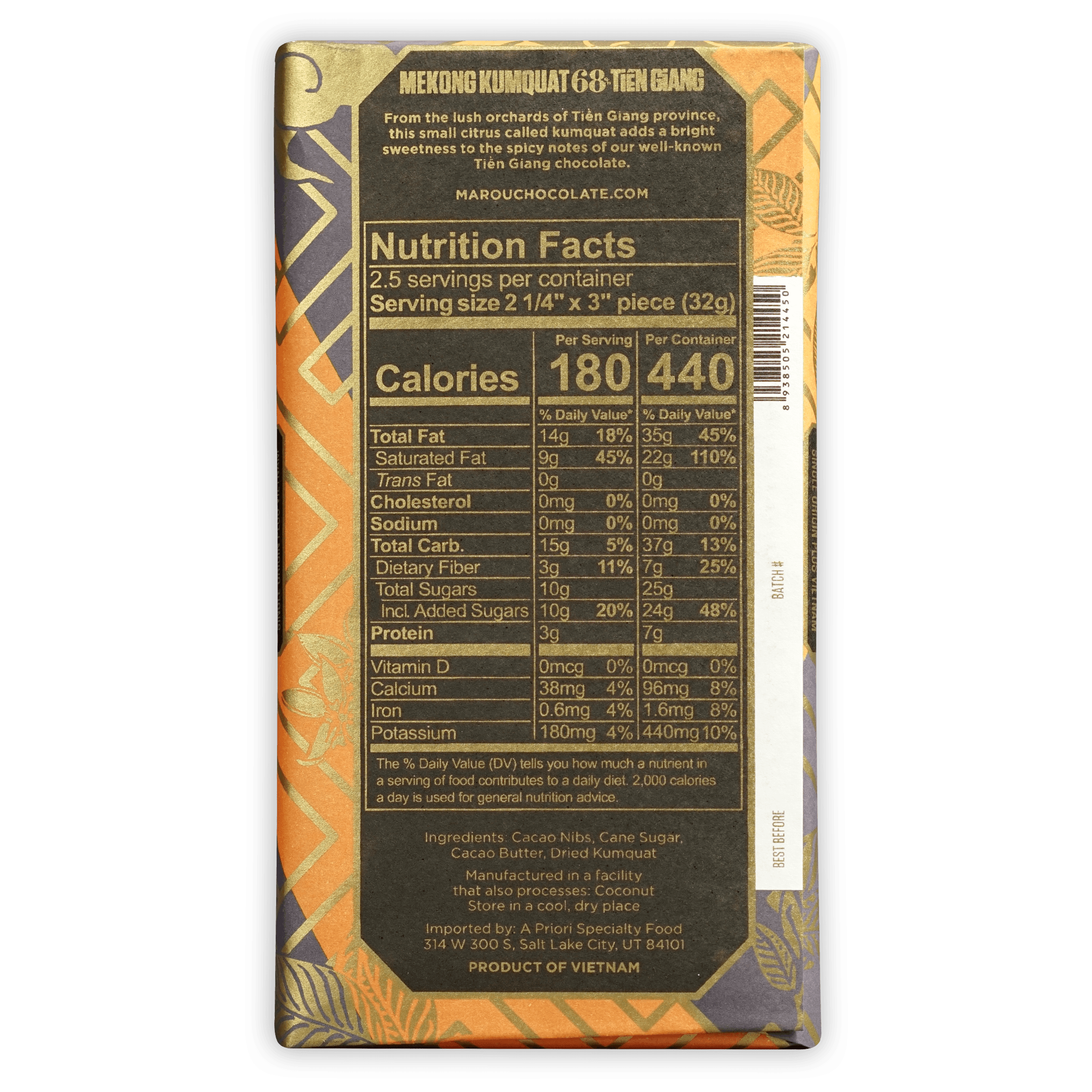 Marou Tien Giang Mekong Kumquat 68% orange gold chocolate bar