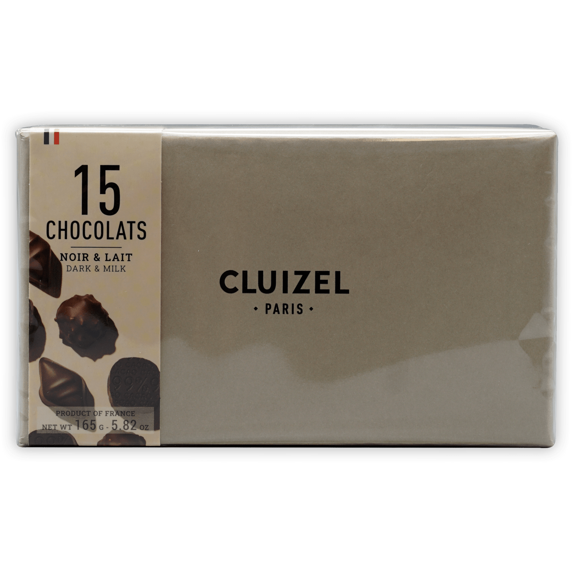 Michel Cluizel 15-piece beige chocolate box with 15 dark and milk bon bons