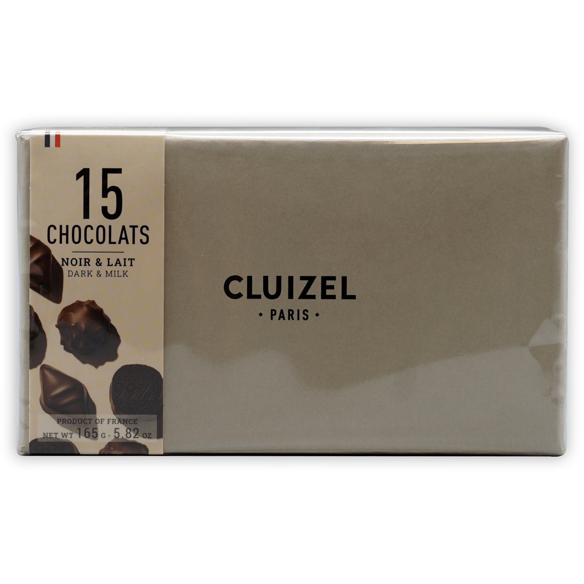 Michel Cluizel 15-piece beige chocolate box with 15 dark and milk bon bons
