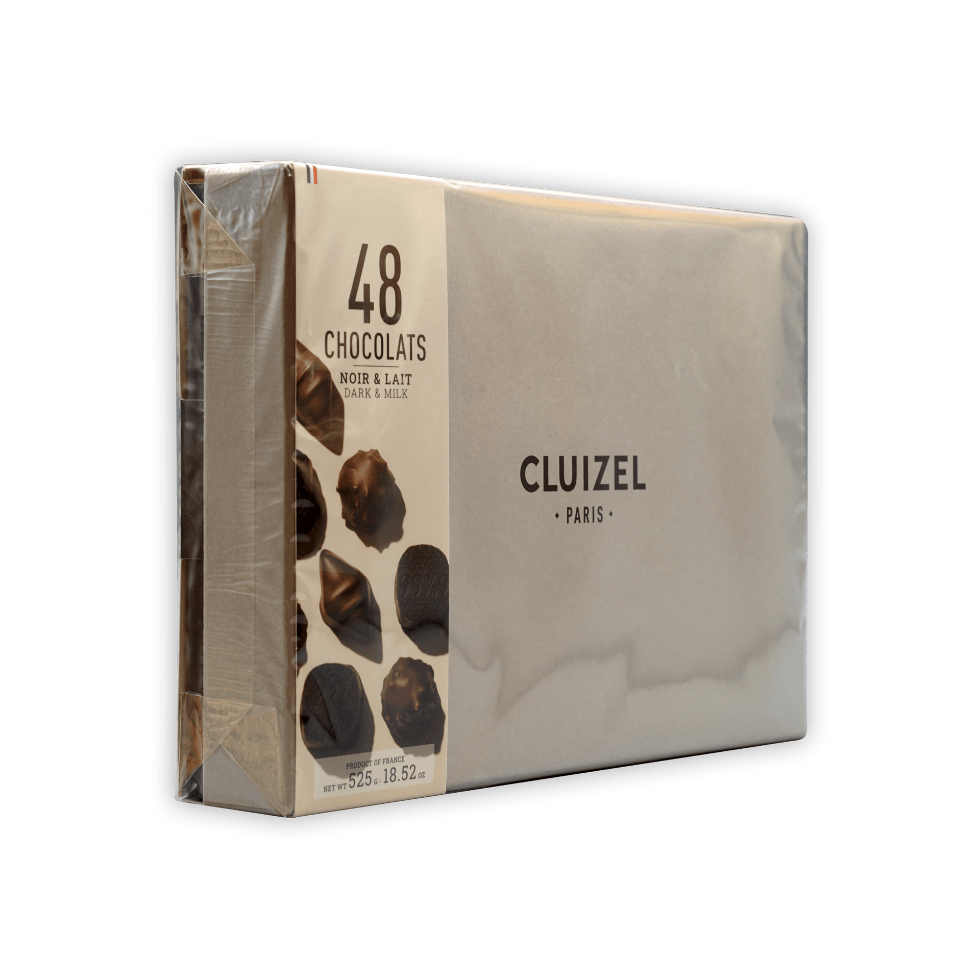 Michel Cluizel 48-piece mixed chocolate bon bons gift box, cream-colored sleek design