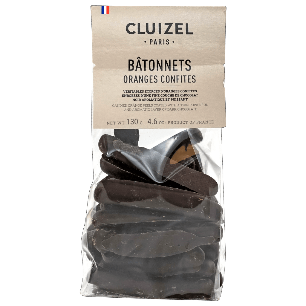 Michel Cluizel chocolate covered candied orange strips package