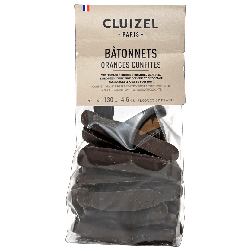 Michel Cluizel chocolate covered candied orange strips package