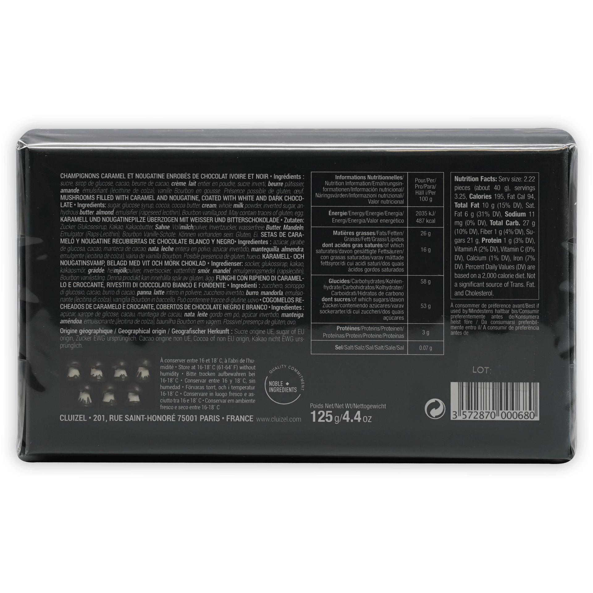 Michel Cluizel chocolate mushroom truffles back with labels