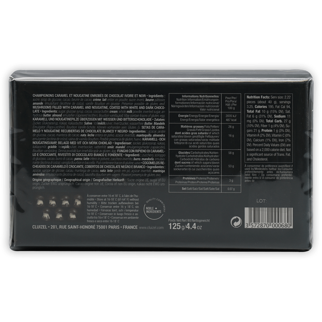 Michel Cluizel chocolate mushroom truffles back with labels
