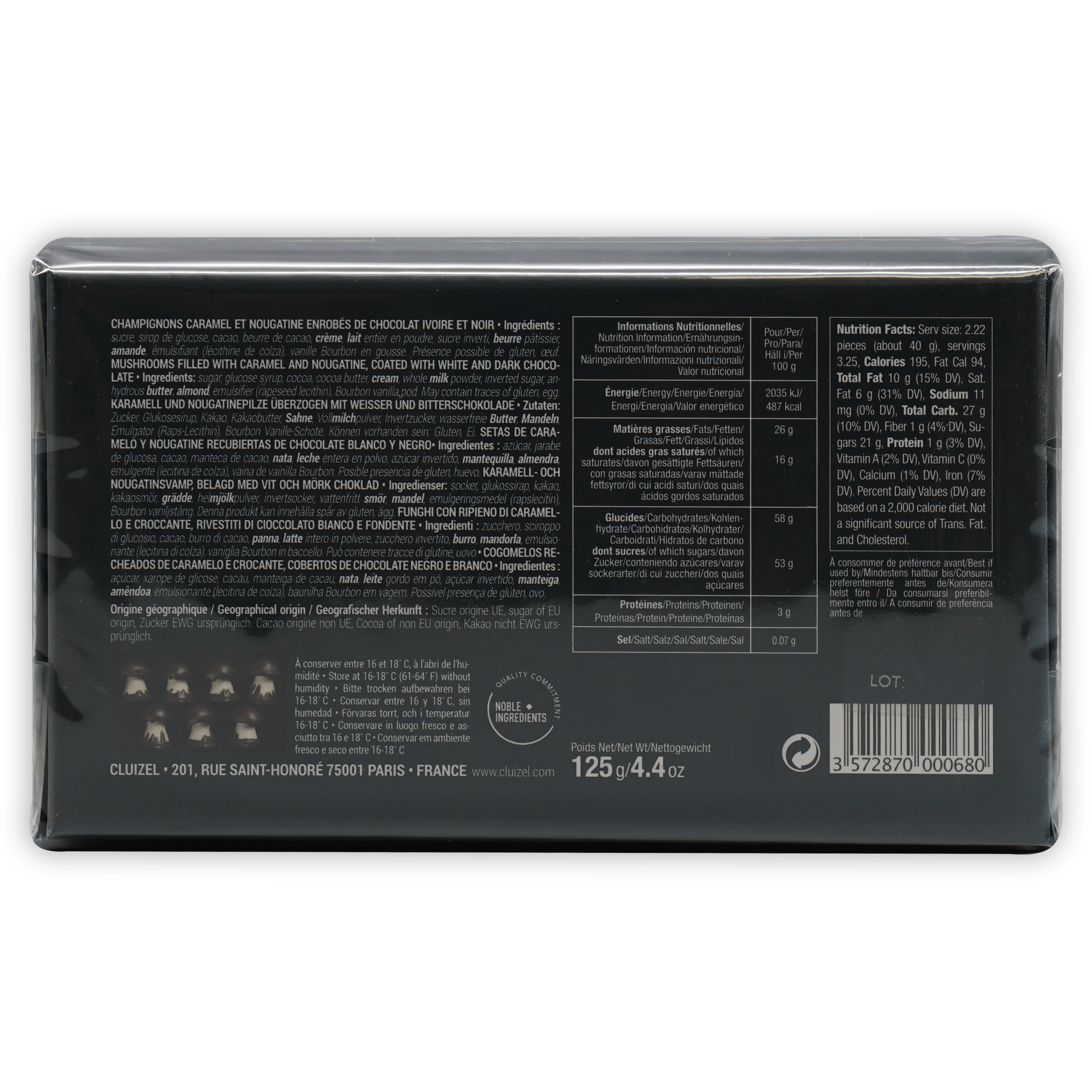 Michel Cluizel chocolate mushroom truffles back with labels