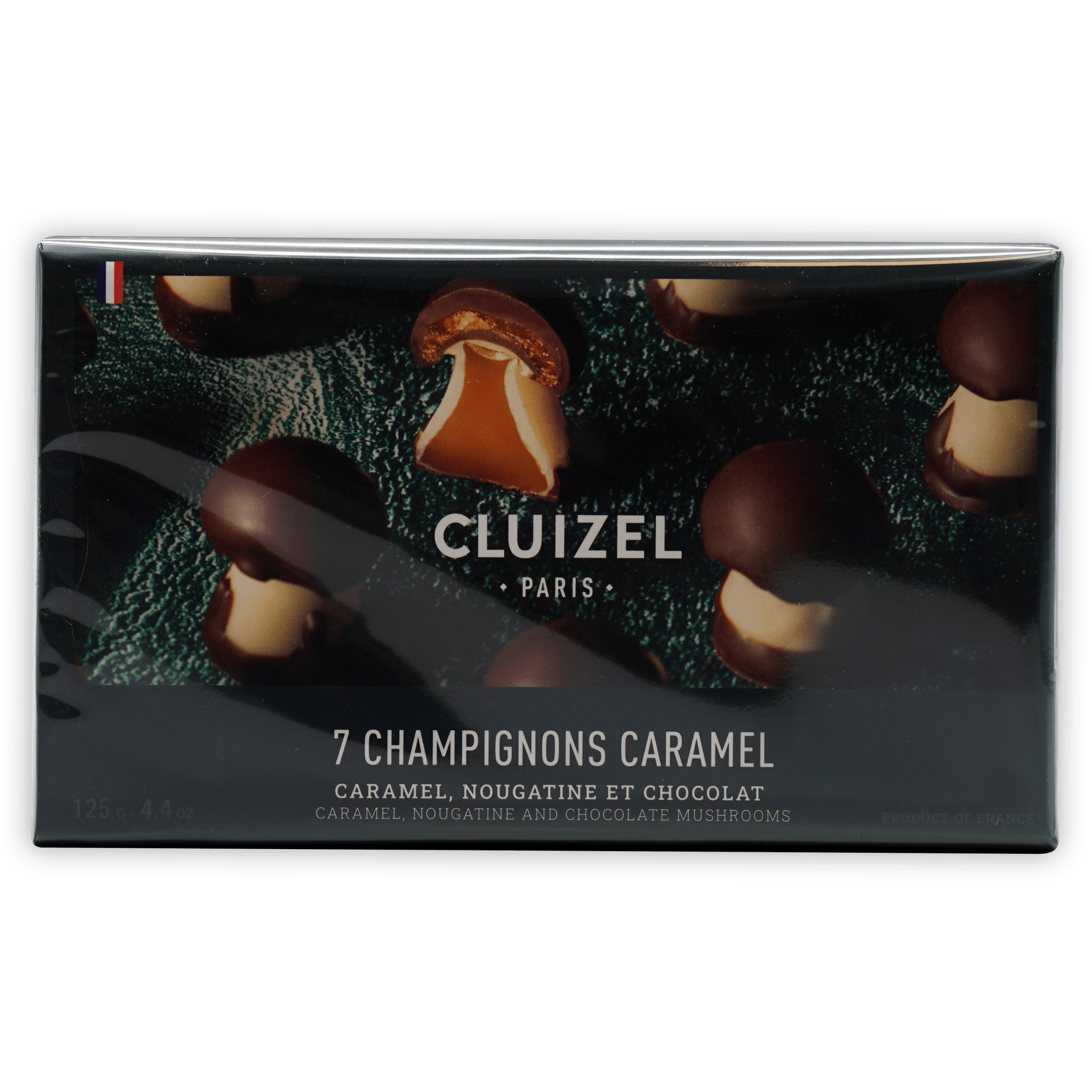 Michel Cluizel chocolate mushroom truffles with caramel in sleek black box