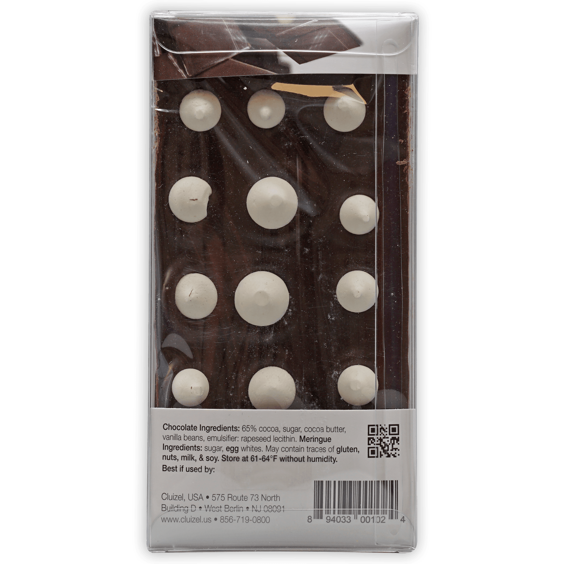 Michel Cluizel Crunchy Meringues 65% dark chocolate bar with meringue grid