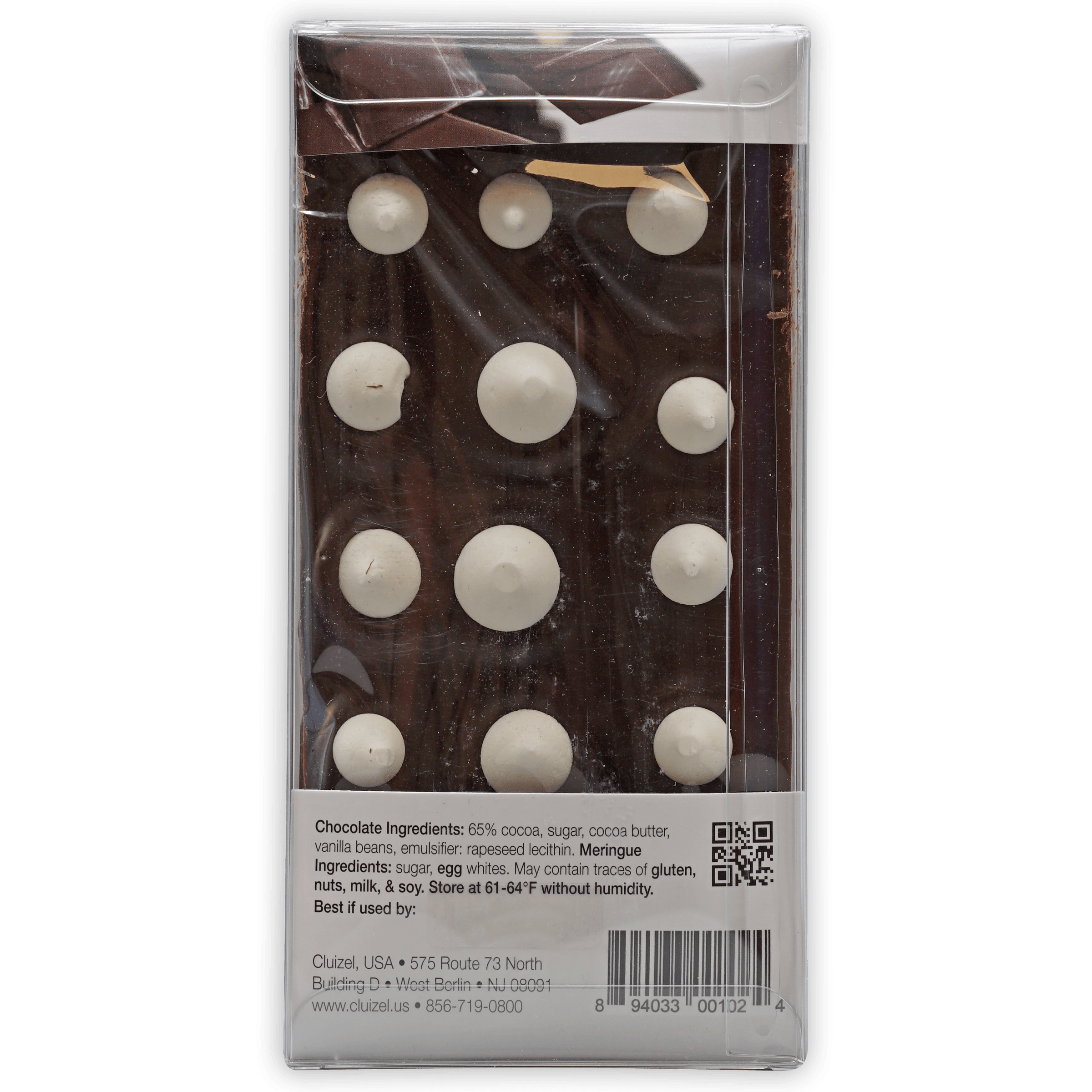 Michel Cluizel Crunchy Meringues 65% dark chocolate bar with meringue grid