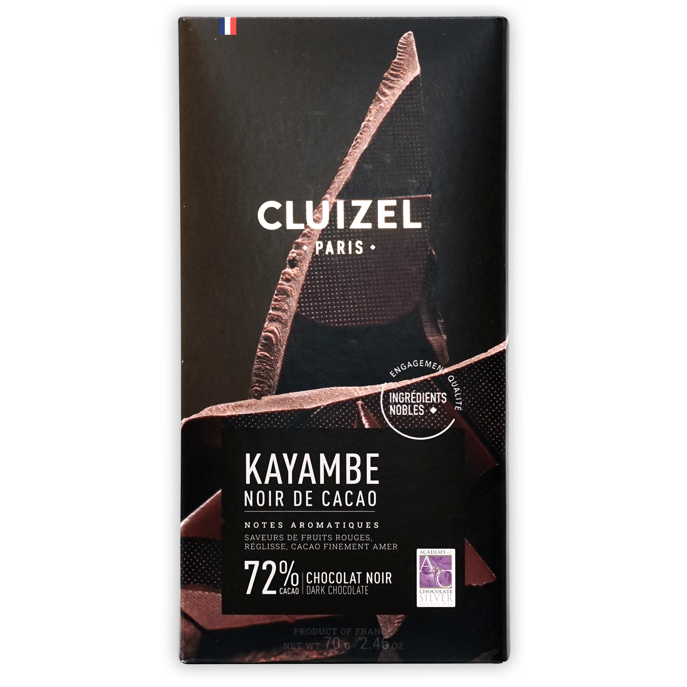 Michel Cluizel Noir 72% sleek black chocolate bar with gold accents