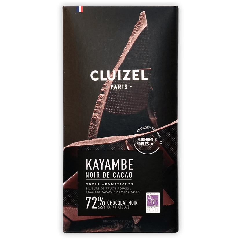 Michel Cluizel Noir 72% sleek black chocolate bar with gold accents