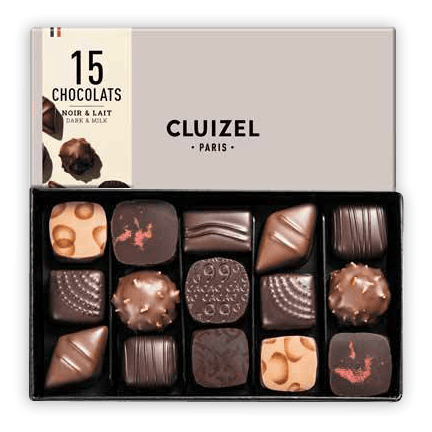 Michel Cluizel 15-piece chocolate bon bons gift box with assorted dark and milk chocolates