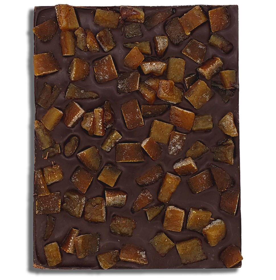 Mission Chocolate Dark w/ Candied Orange Peel 70% bar topped with amber citrus pieces
