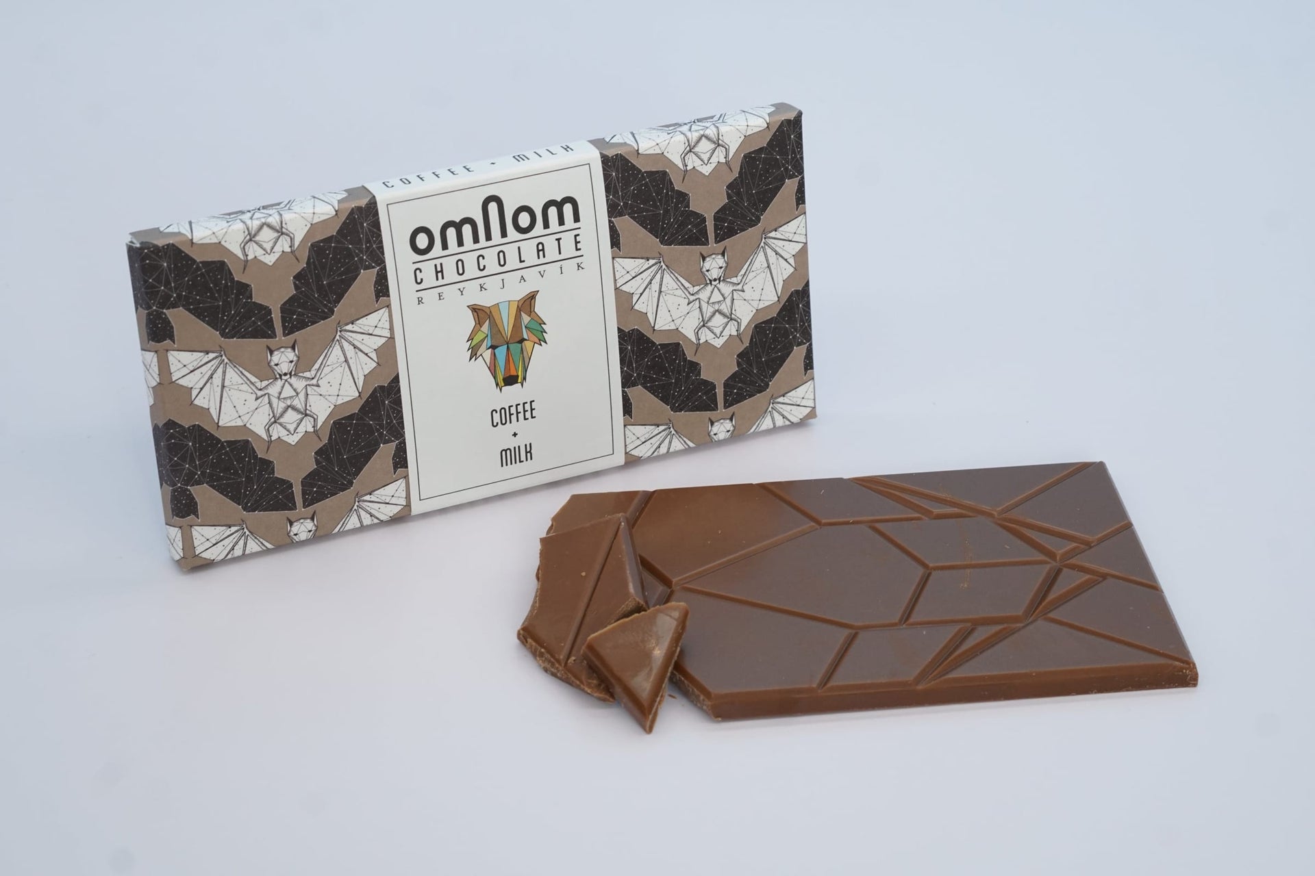 Omnom Coffee + Cream White Chocolate bar with cracked geometric surface