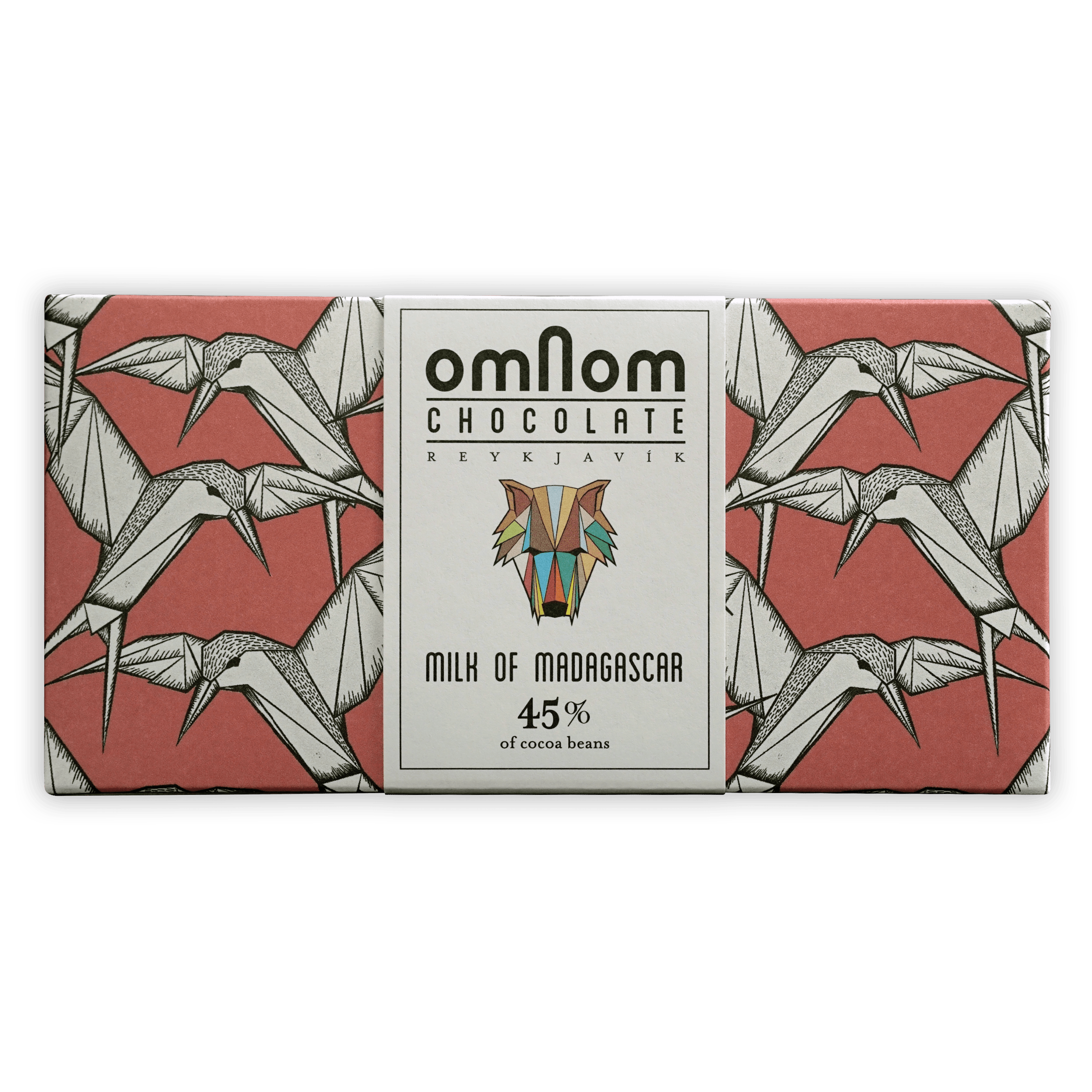 Omnom Milk of Madagascar 45% chocolate bar with red crane wrapper