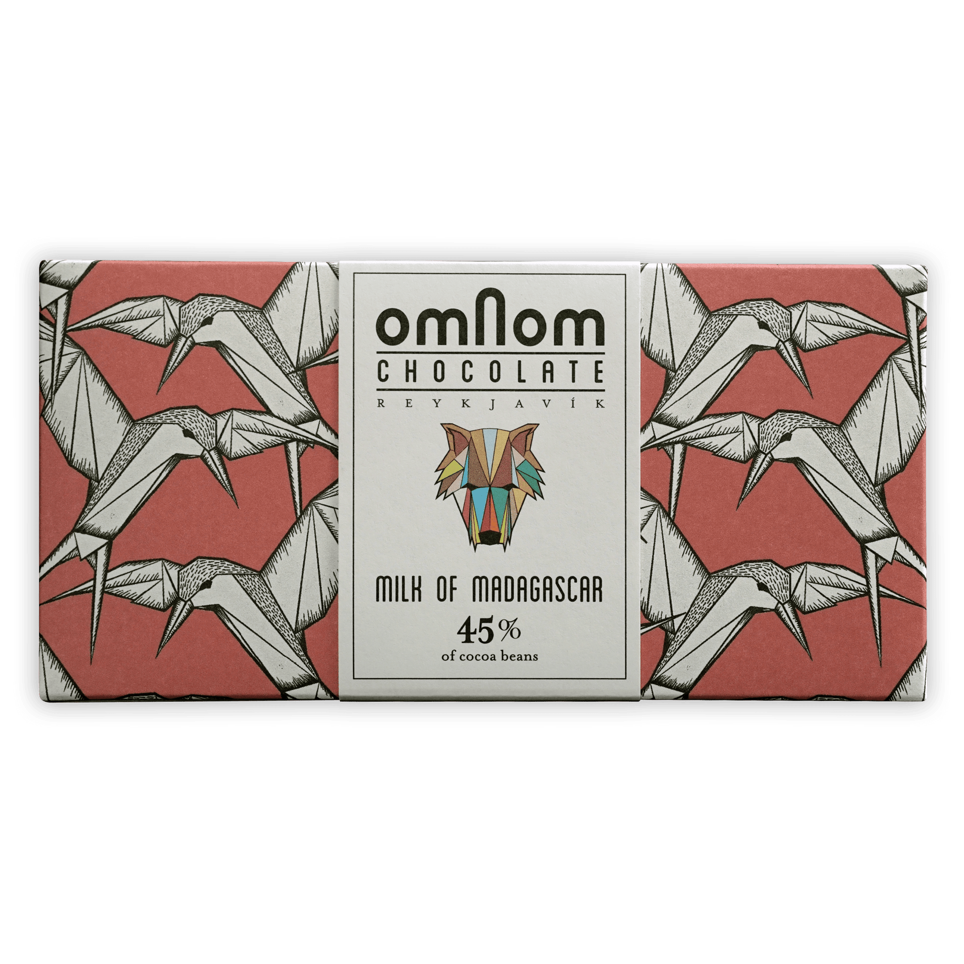 Omnom Milk of Madagascar 45% chocolate bar with red crane wrapper